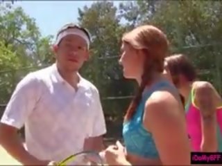Two perky Besties Enjoyed Pussy Pounding With Tennis Coach